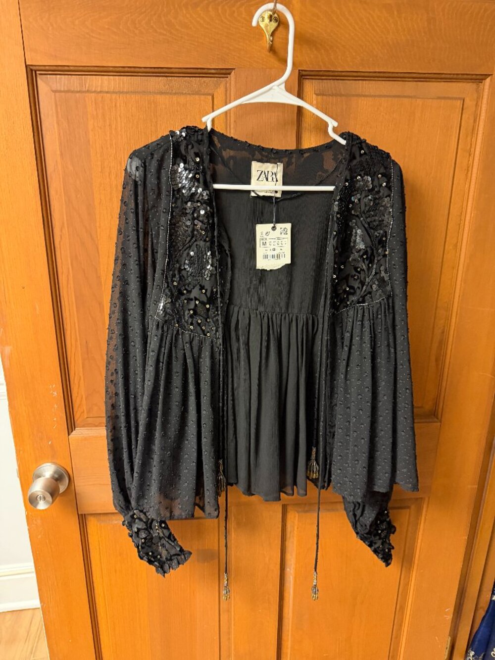 ZARA Women's Black Long Sleeve Blouse Size Medium Brand New!!